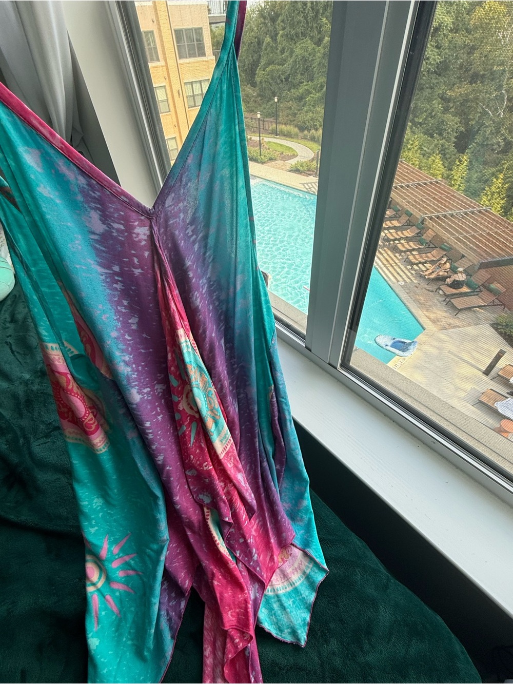 Vintage Womenβs Tie-Dye V-Neck Swimsuit Cover-Up Slip Dress Tie Dye Teal